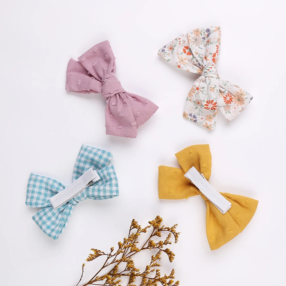 4Pcs/set Leopard Dot Print Bowknot Hair Bow Clips Baby Girls Lace