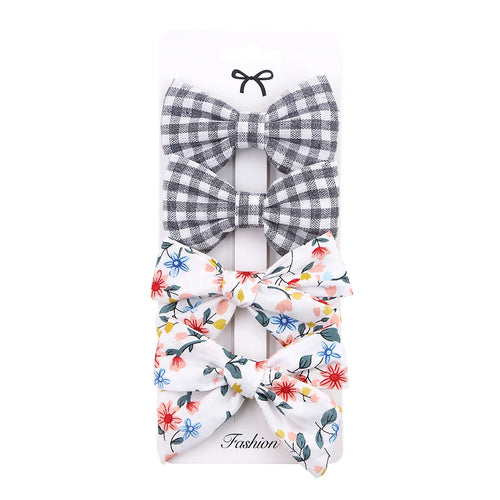 4Pcs/set Leopard Dot Print Bowknot Hair Bow Clips Baby Girls Lace