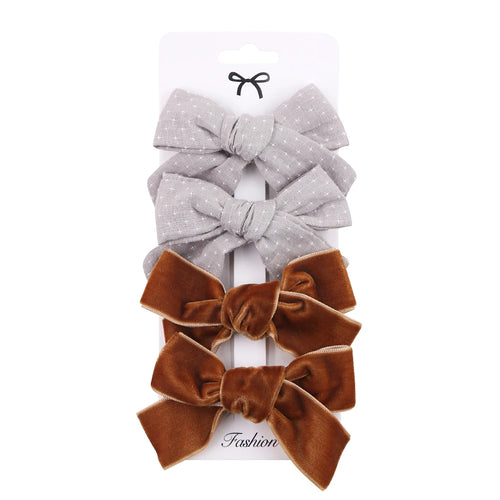 4Pcs/set Leopard Dot Print Bowknot Hair Bow Clips Baby Girls Lace