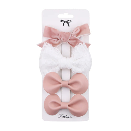 4Pcs/set Leopard Dot Print Bowknot Hair Bow Clips Baby Girls Lace