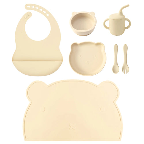 Color Kids 7PCS Silicone Baby Feeding Set Suction Plate Bowl Cup