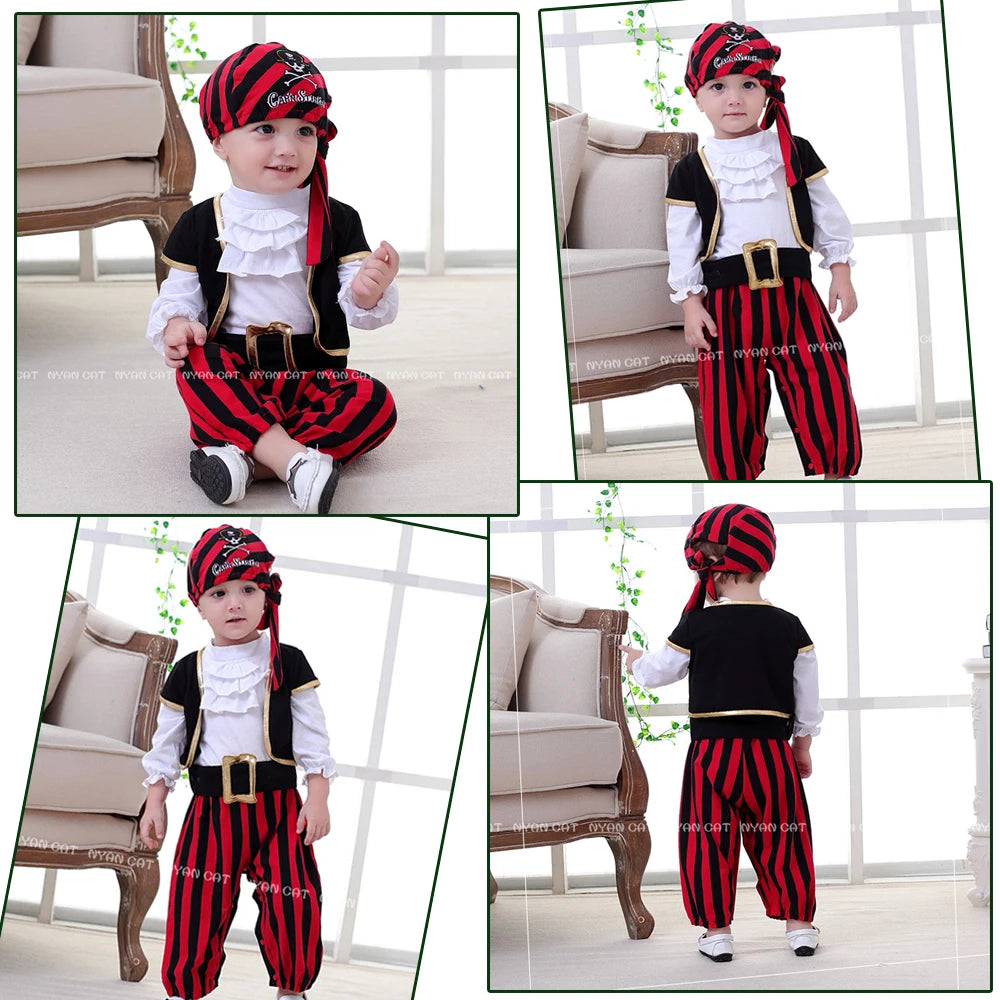 Baby Boys Girls Captain Pirate Costume Infant Toddler Romper Jumpsuit