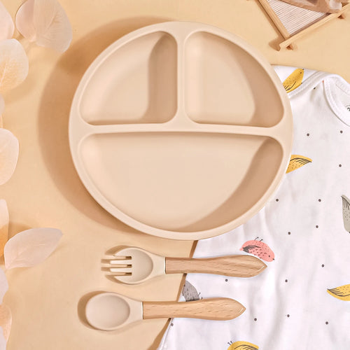 TYRY.HU 3PCS Baby Silicone Feeding Set BPA Free Suction Plate Divided