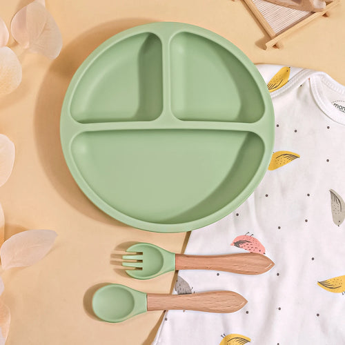 TYRY.HU 3PCS Baby Silicone Feeding Set BPA Free Suction Plate Divided