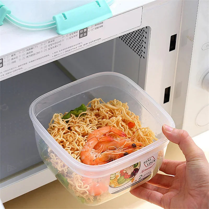 Portable 2 Layer Salad Bowls with Fork 1300ml/1600ml Lunch Box Sealed