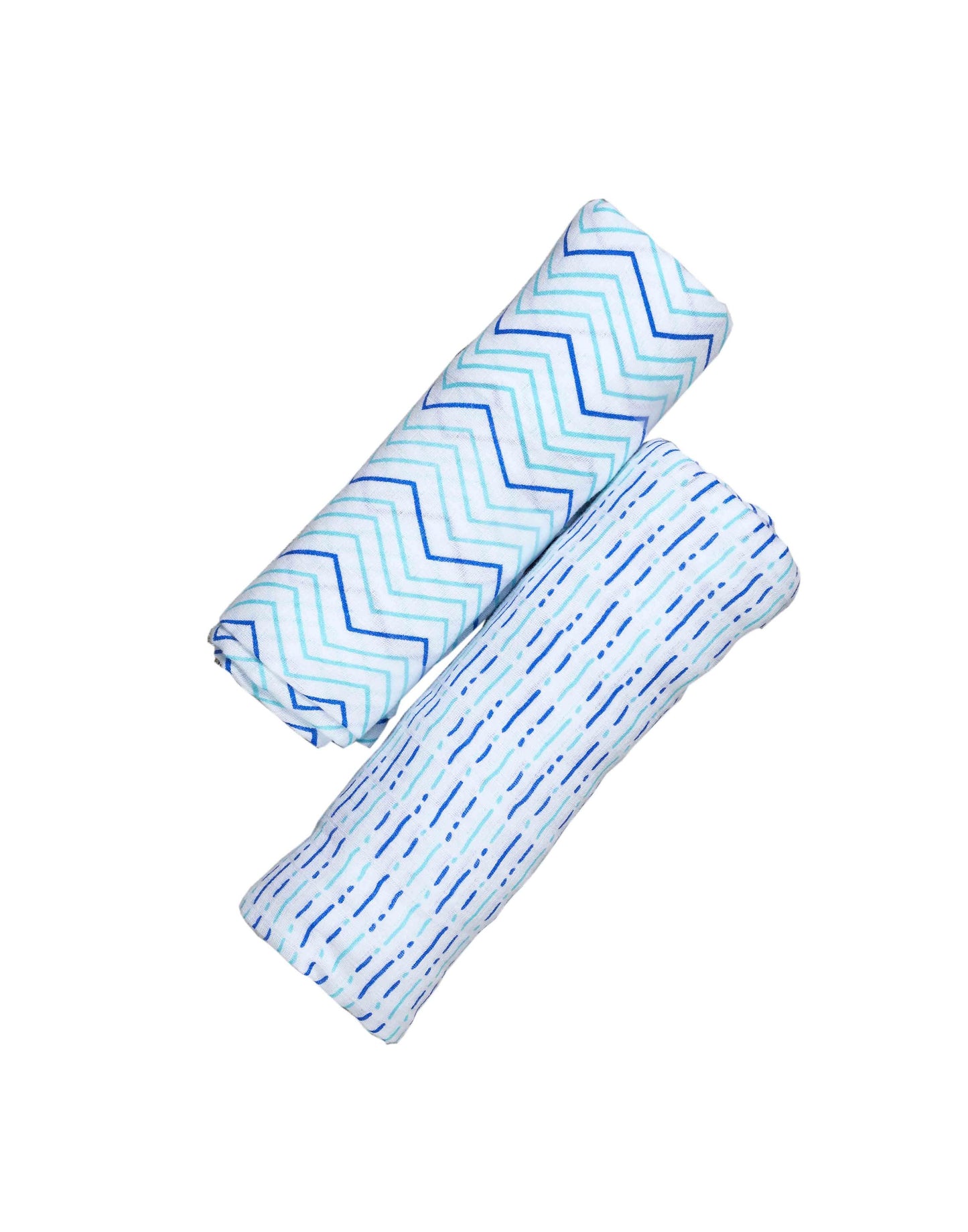 ORGANIC SWADDLE SET - SHADES OF BLUE (Chevron + Dotty)