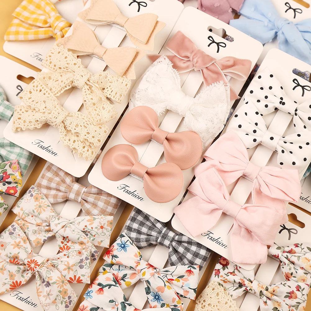 4Pcs/set Leopard Dot Print Bowknot Hair Bow Clips Baby Girls Lace