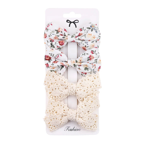 4Pcs/set Leopard Dot Print Bowknot Hair Bow Clips Baby Girls Lace