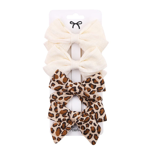 4Pcs/set Leopard Dot Print Bowknot Hair Bow Clips Baby Girls Lace