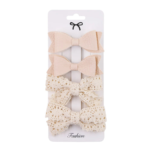 4Pcs/set Leopard Dot Print Bowknot Hair Bow Clips Baby Girls Lace