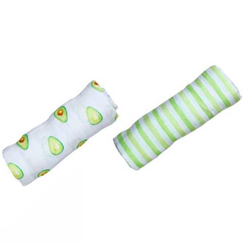 ORGANIC SWADDLE SET - AVOCUDDLES (Avocado + Lime Green Stripes)