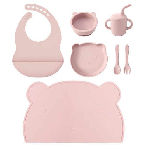 Color Kids 7PCS Silicone Baby Feeding Set Suction Plate Bowl Cup