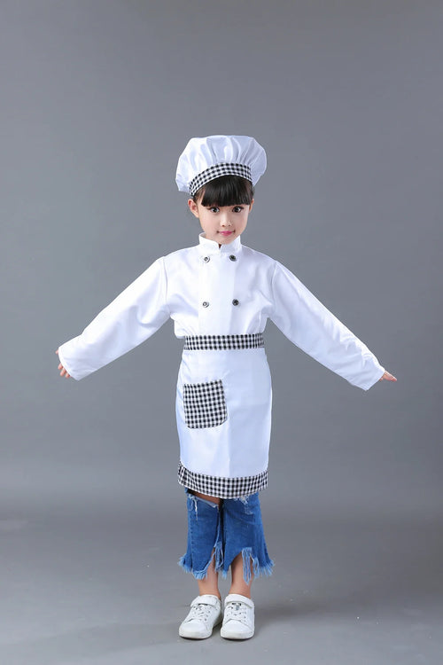 Kids Cook Tshirt Chef Uniform Children Kitchen Hat Cap Work Jackets