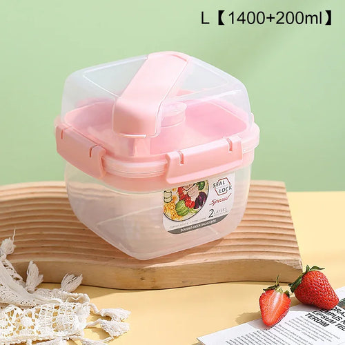 Portable 2 Layer Salad Bowls with Fork 1300ml/1600ml Lunch Box Sealed
