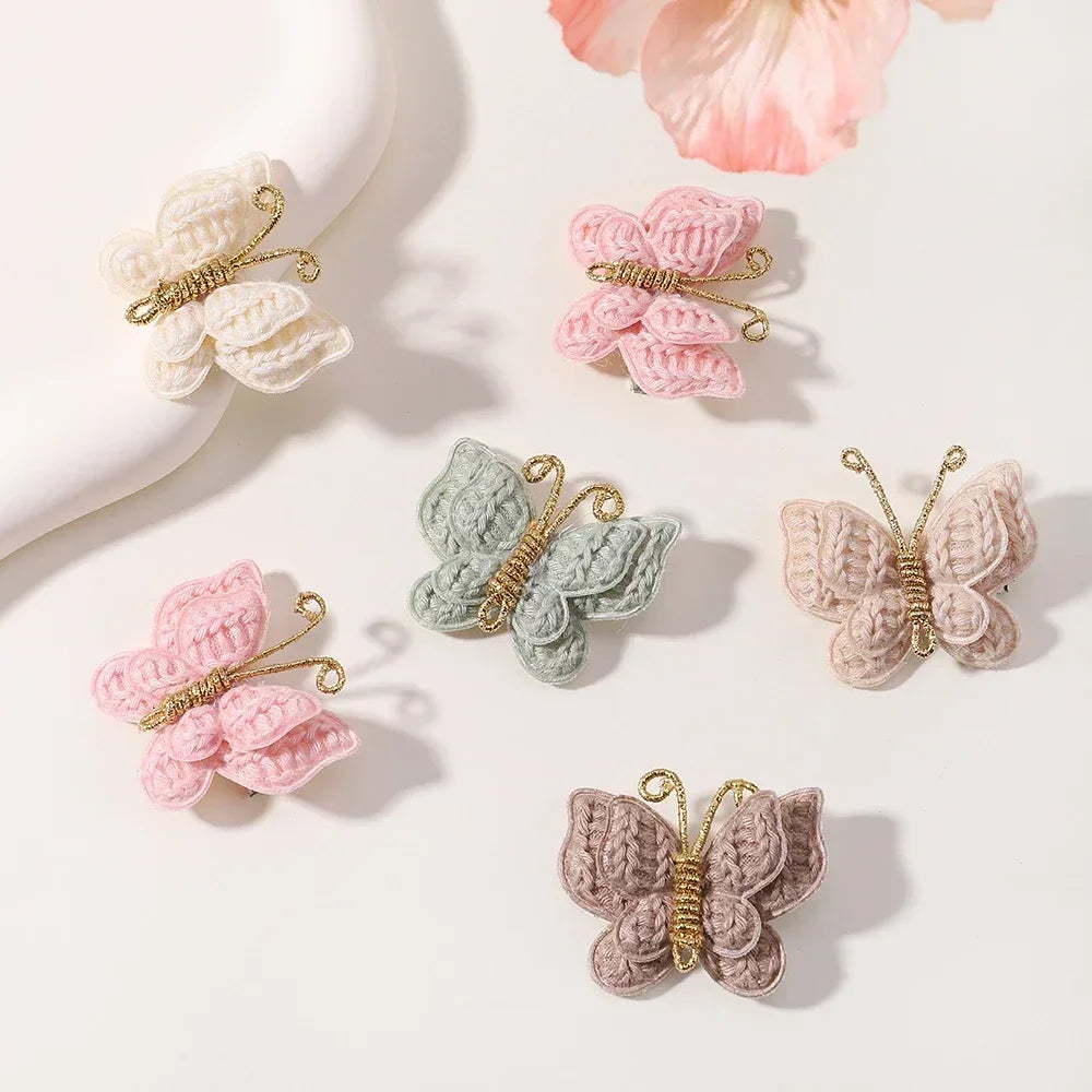 4 Pieces/set New Cute Baby Girl Bow Hairpin Wool Knitted Headwear