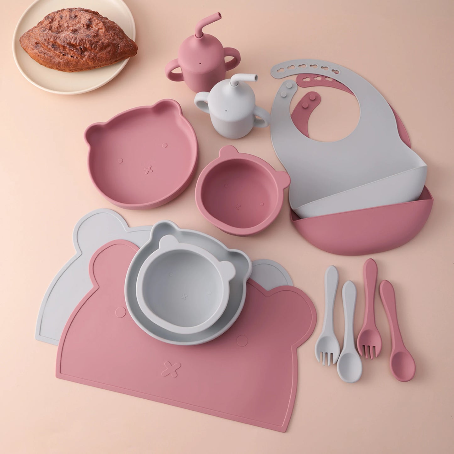 Color Kids 7PCS Silicone Baby Feeding Set Suction Plate Bowl Cup