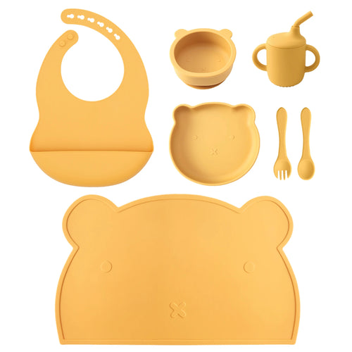Color Kids 7PCS Silicone Baby Feeding Set Suction Plate Bowl Cup