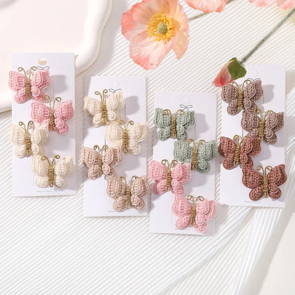 4 Pieces/set New Cute Baby Girl Bow Hairpin Wool Knitted Headwear