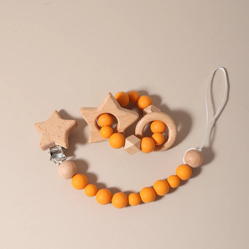 New Baby Pacifier Chain Clips Wood Bird Teether Silicone Round Beads