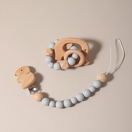 New Baby Pacifier Chain Clips Wood Bird Teether Silicone Round Beads