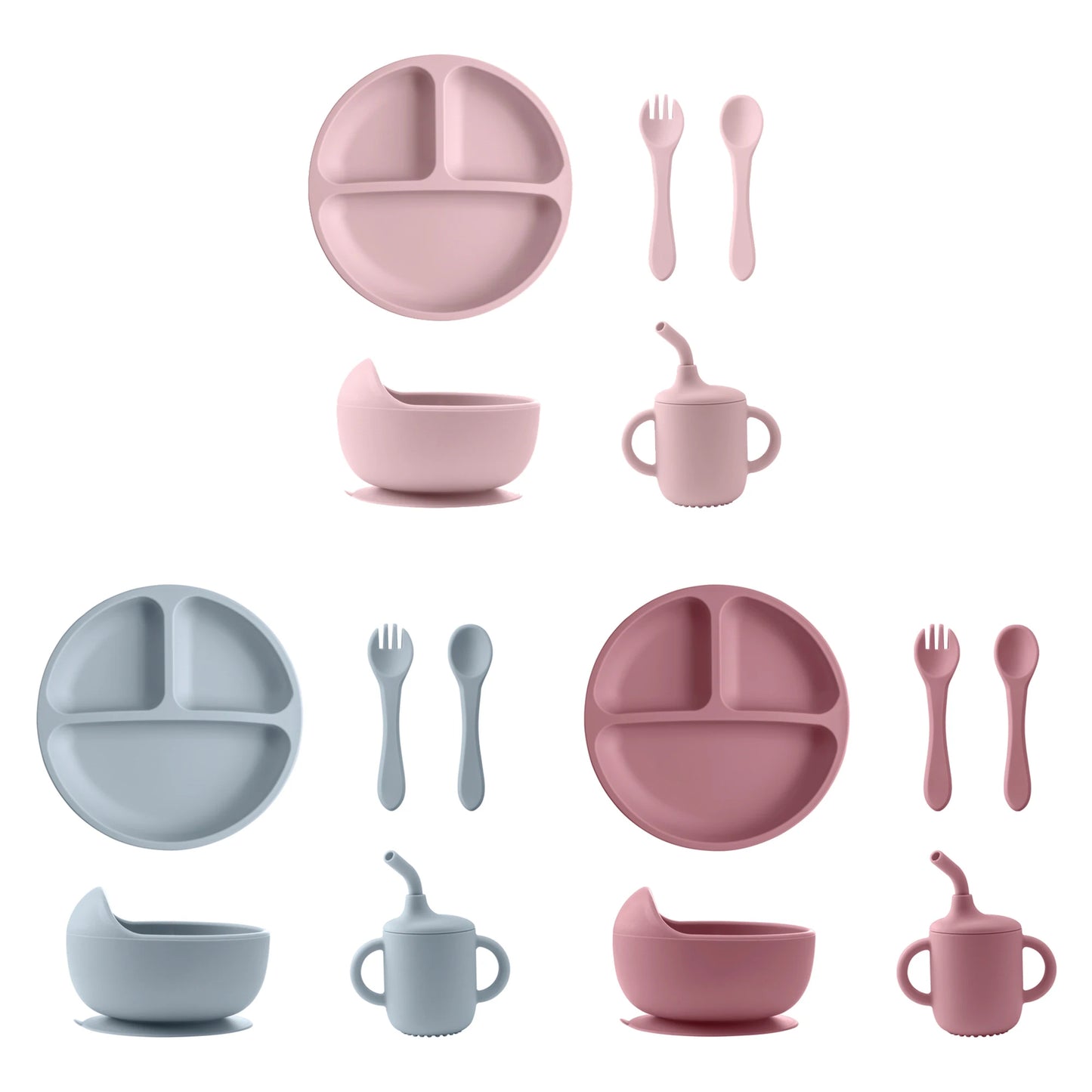 New BPA Free Silicone Baby Feeding Set Sucker Bowl Dinning Dishes