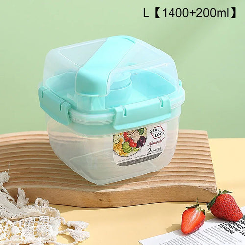 Portable 2 Layer Salad Bowls with Fork 1300ml/1600ml Lunch Box Sealed