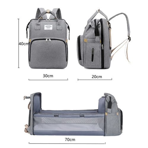 Foldable bed diaper bag with changing station insulated pocket and