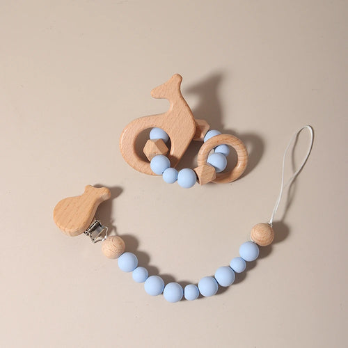 New Baby Pacifier Chain Clips Wood Bird Teether Silicone Round Beads