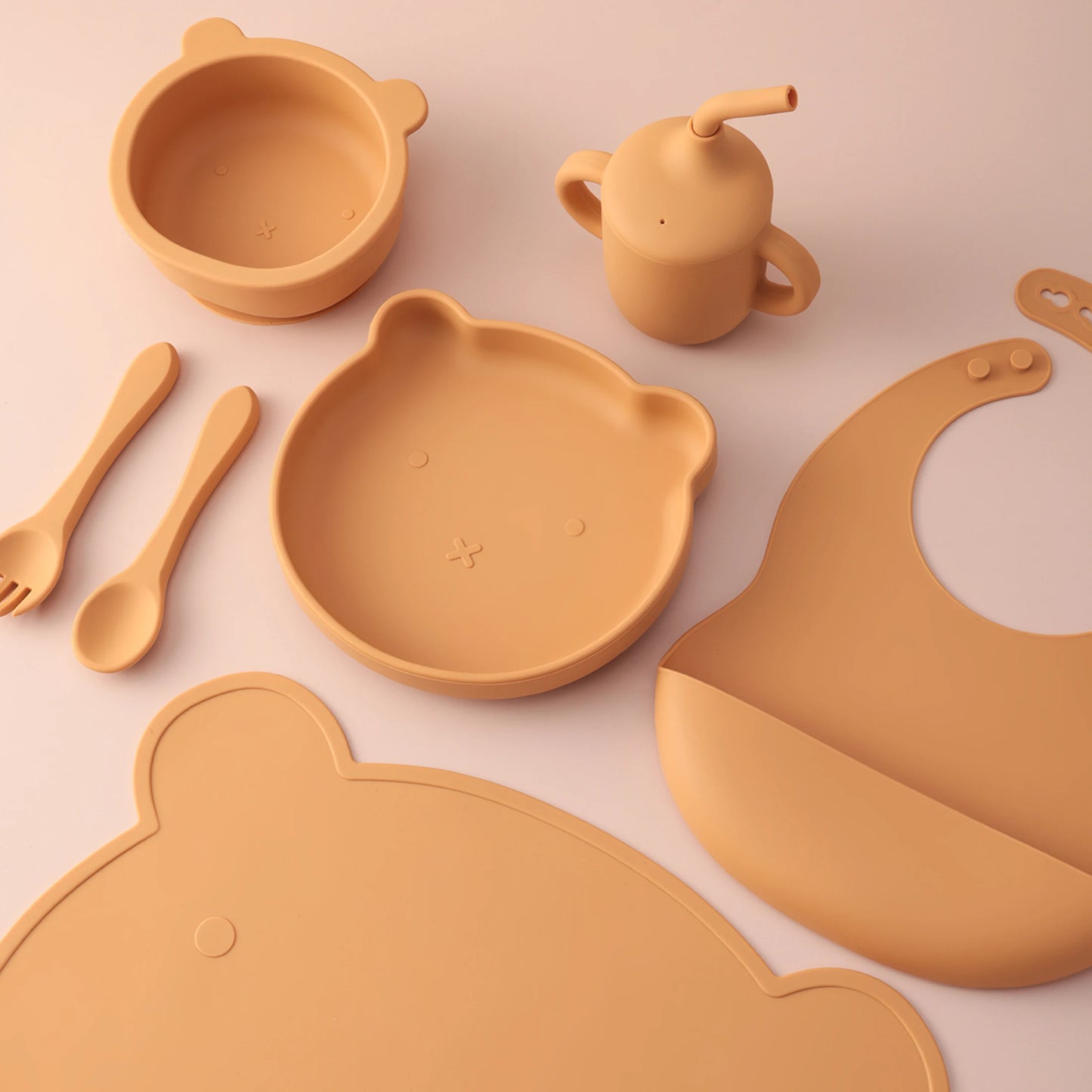 Color Kids 7PCS Silicone Baby Feeding Set Suction Plate Bowl Cup