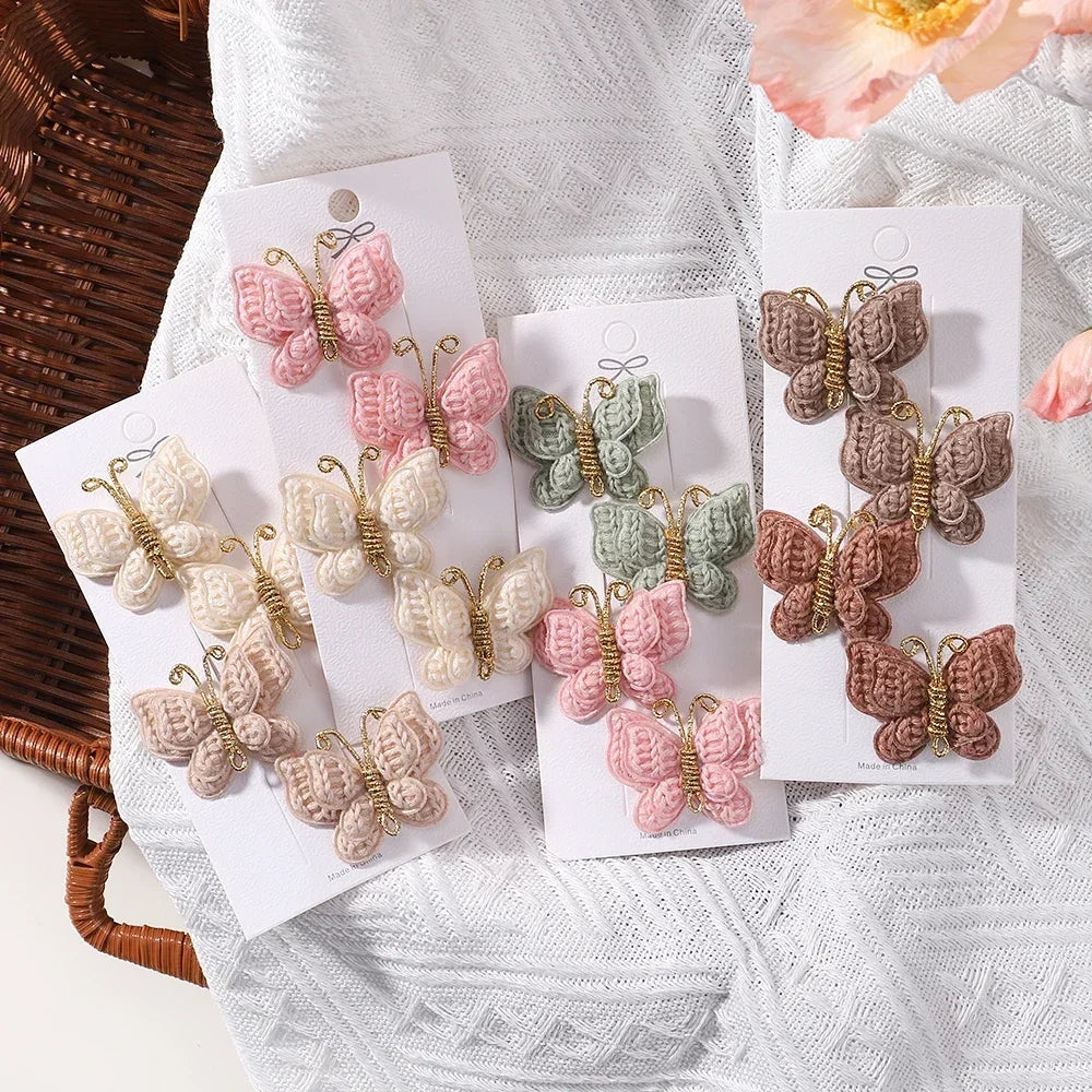 4 Pieces/set New Cute Baby Girl Bow Hairpin Wool Knitted Headwear