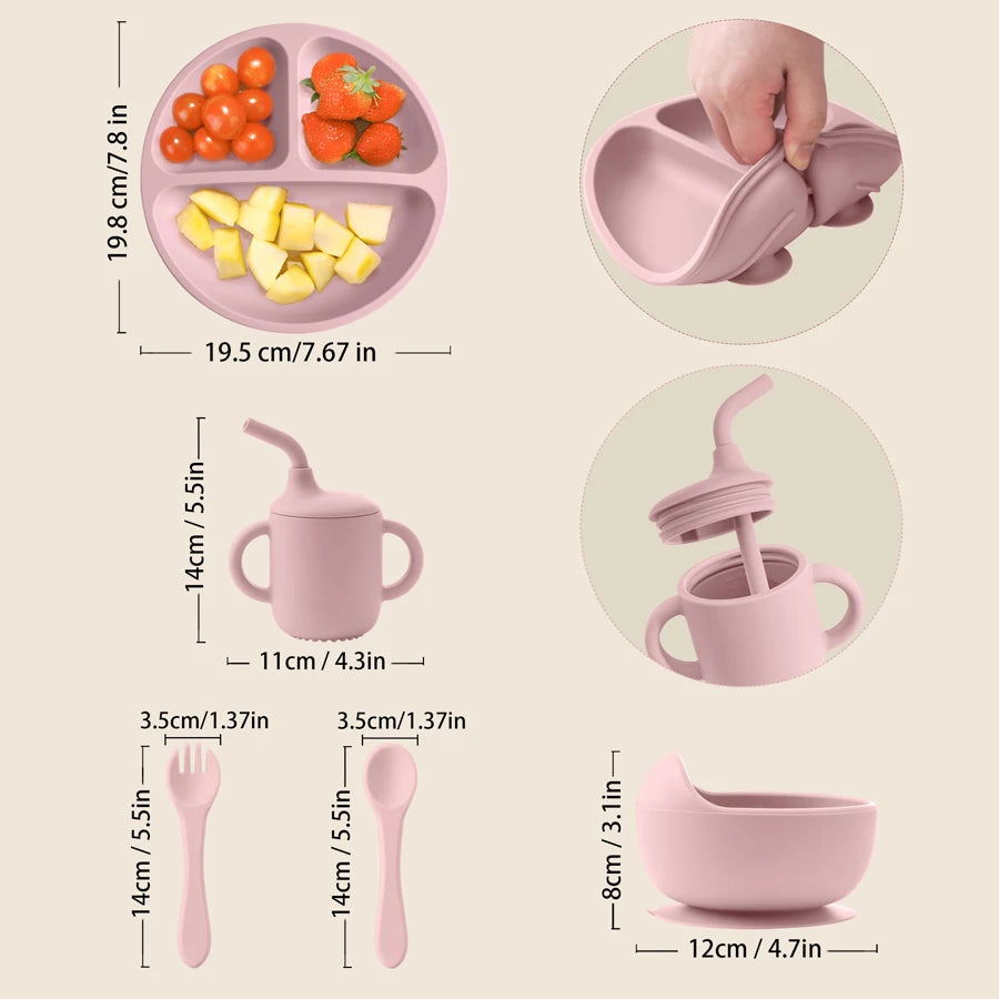 New BPA Free Silicone Baby Feeding Set Sucker Bowl Dinning Dishes