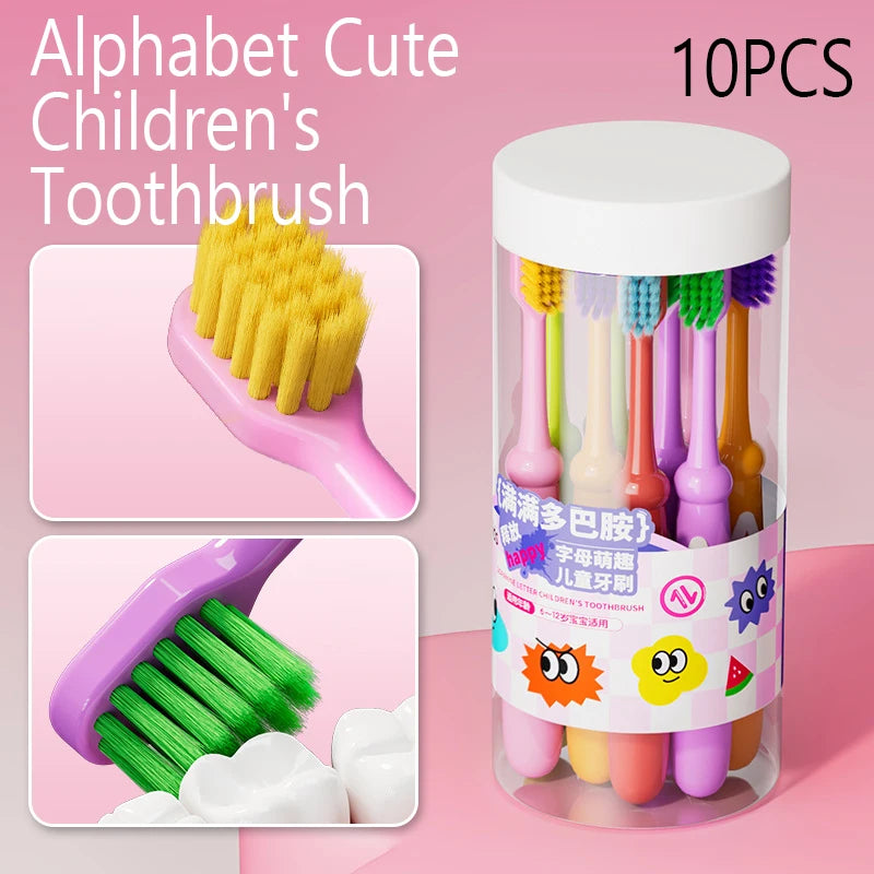 10PCS Cartoon Letter Children's Toothbrush With Fine Soft Bristles