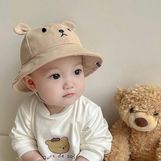 Cute Bear Baby Bucket Hat With Ears Boy Girl Cotton Kids Sun Hat