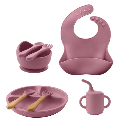 8PCS/Set BPA Free Silicone Baby Feeding Set Sucker Bowl Dishes Plate