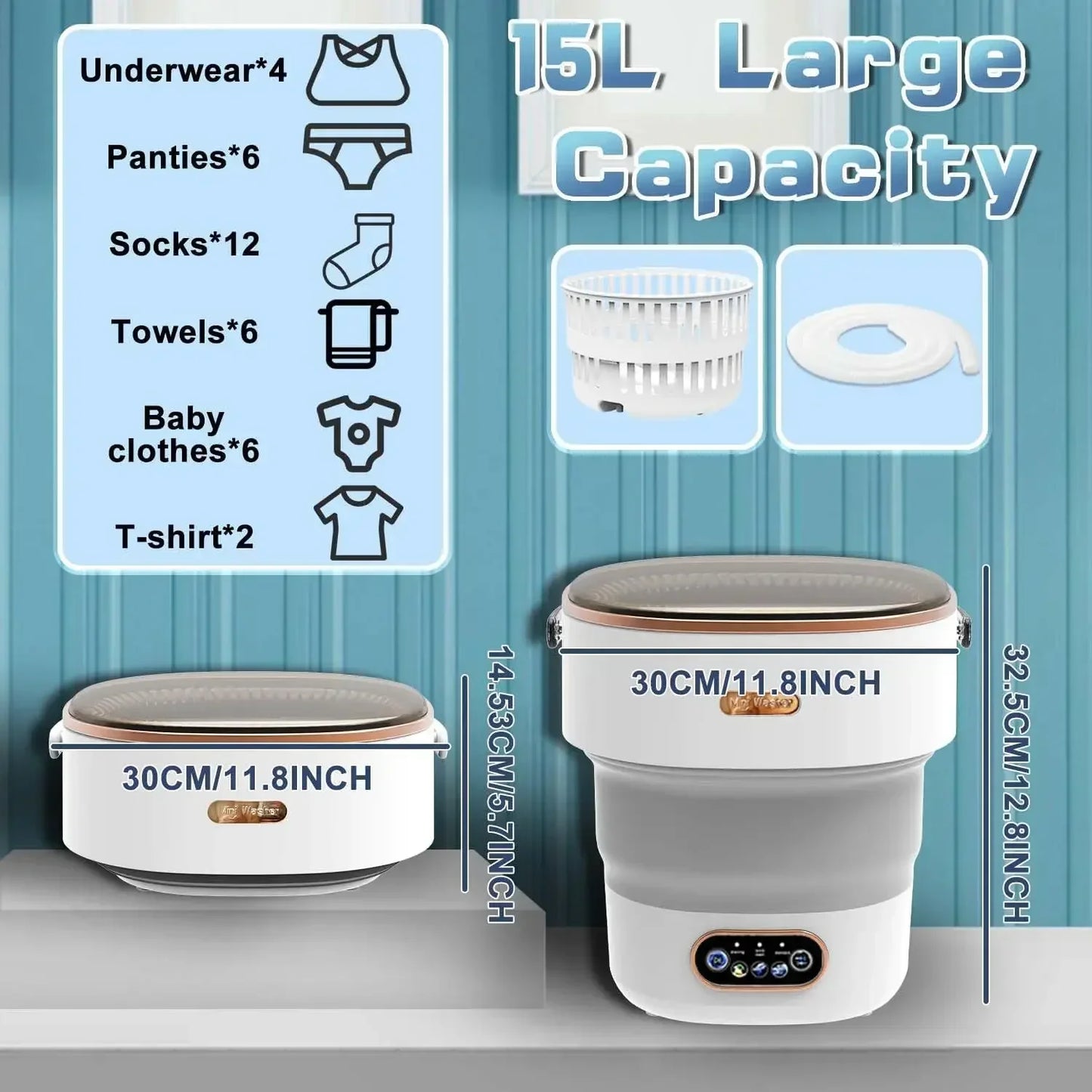 15L Foldable Washing Machine with Spin Dryer  Apartments Travel