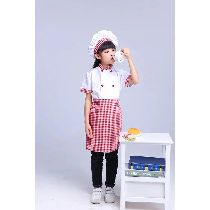 Kids Cook Tshirt Chef Uniform Children Kitchen Hat Cap Work Jackets