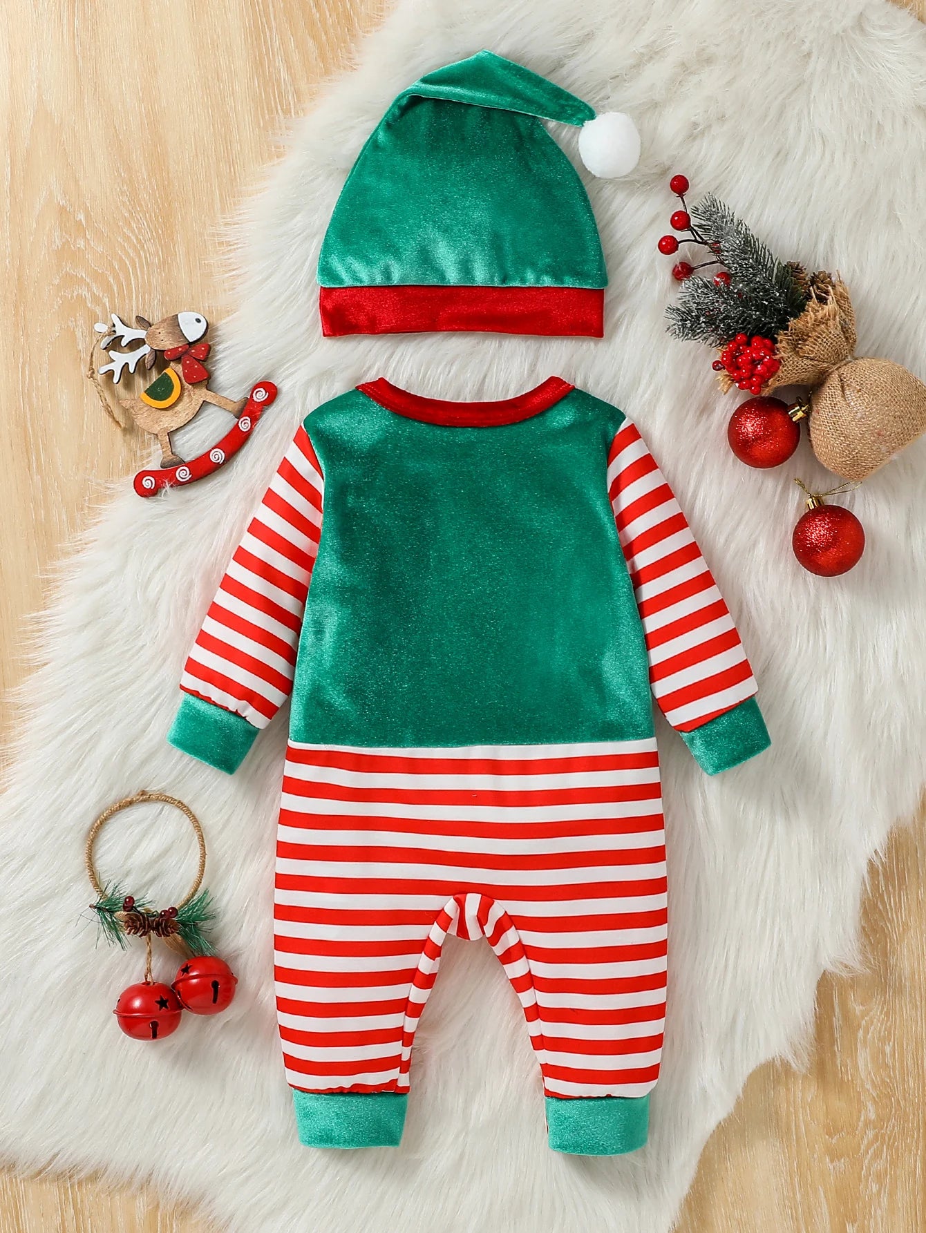 2Pcs Christmas Baby unisex Jumpsuit Newborn Cute  Striped Clothes