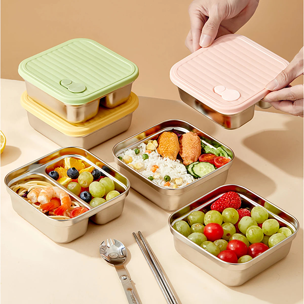 WORTHBUY Portable 304 Stainless Steel Lunch Box For Kids Students