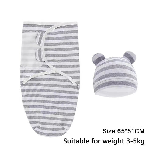 Baby Blanket Hat Set Cartoon Printed Cotton Newborn Swaddle Adjustable