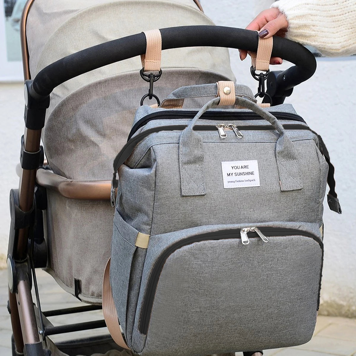 Foldable bed diaper bag with changing station insulated pocket and