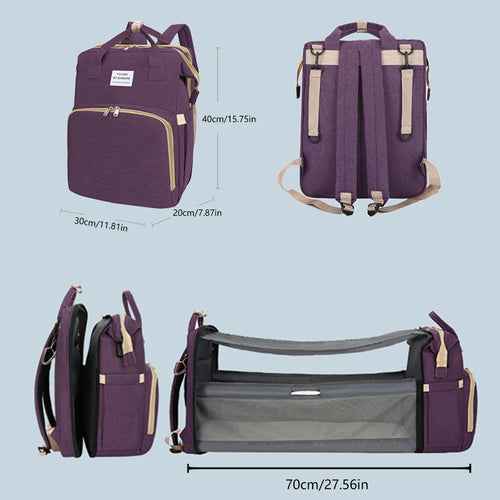 Foldable bed diaper bag with changing station insulated pocket and