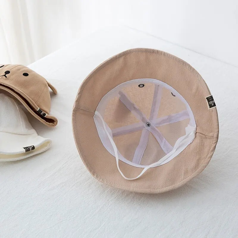 Cute Bear Baby Bucket Hat With Ears Boy Girl Cotton Kids Sun Hat