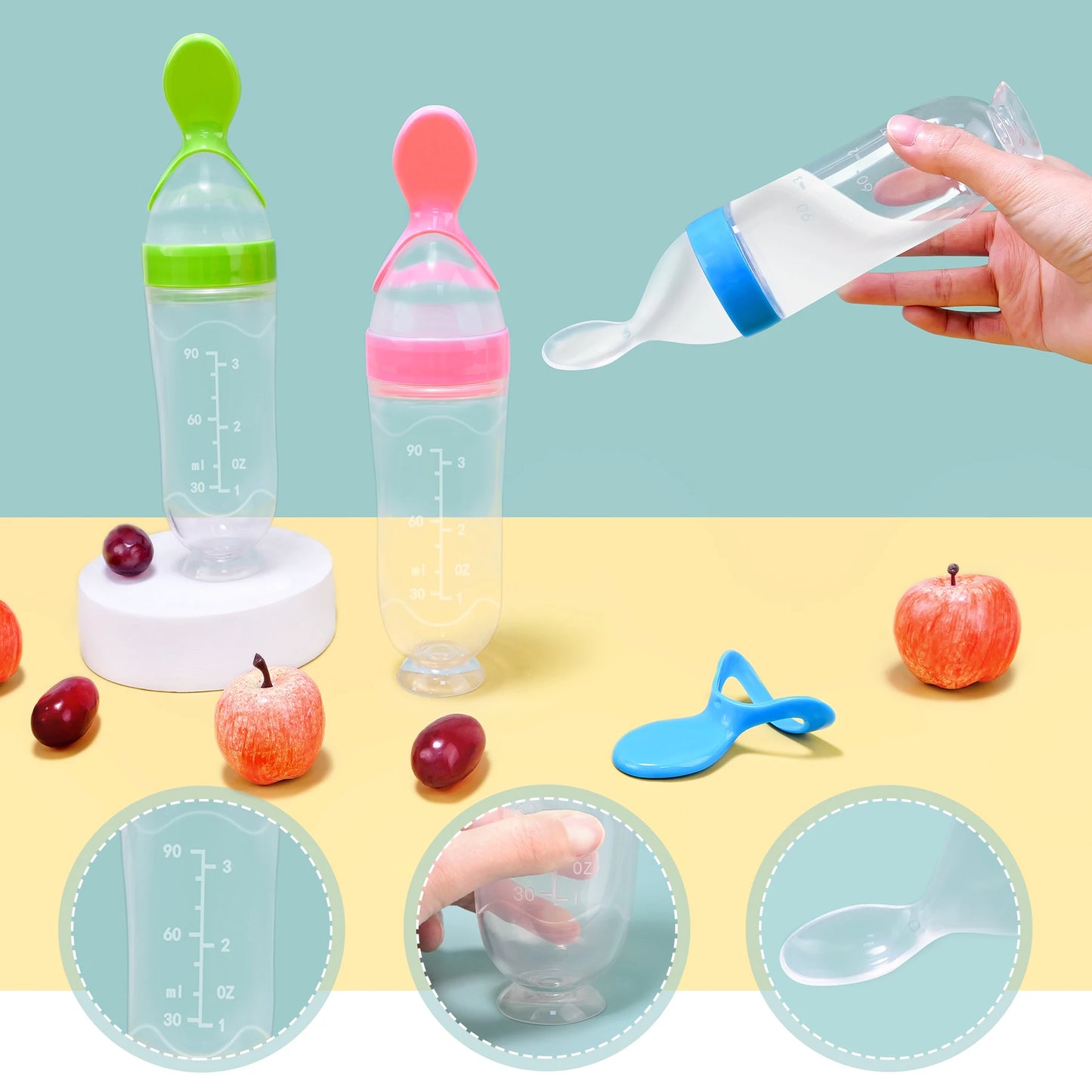 2pcs Squeezing Feeding Bottle Cup Silicone Newborn Baby Pacifier