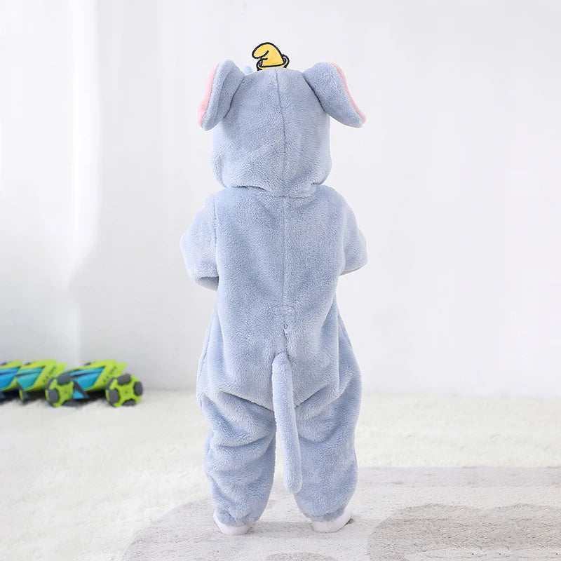 Kigurumis Lovely Elephant Newborn Baby Clothes Bodysuit Winter Flannel