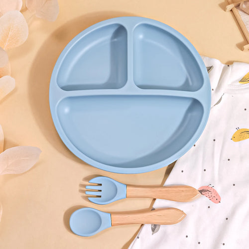 TYRY.HU 3PCS Baby Silicone Feeding Set BPA Free Suction Plate Divided