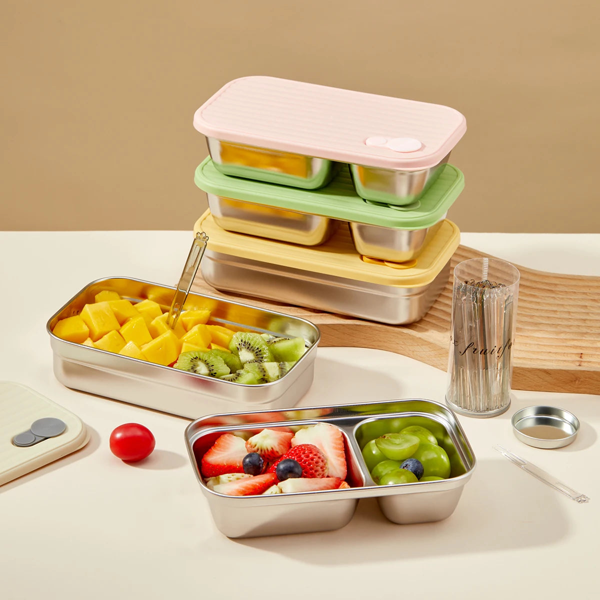 WORTHBUY Portable 304 Stainless Steel Lunch Box For Kids Students
