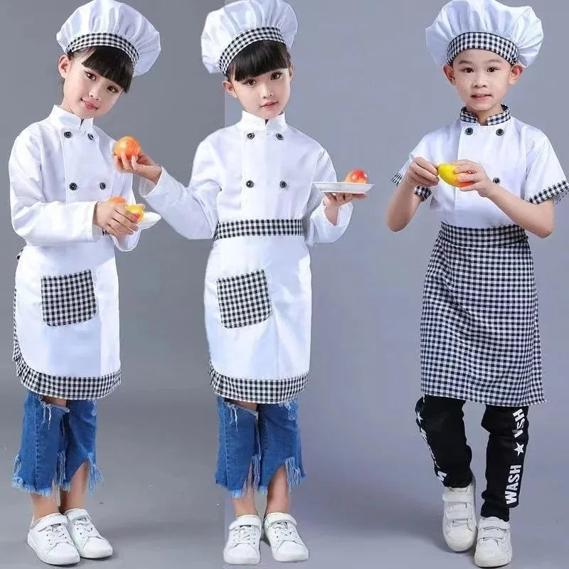 Kids Cook Tshirt Chef Uniform Children Kitchen Hat Cap Work Jackets