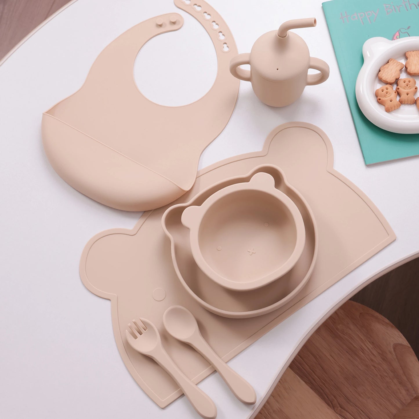 Color Kids 7PCS Silicone Baby Feeding Set Suction Plate Bowl Cup