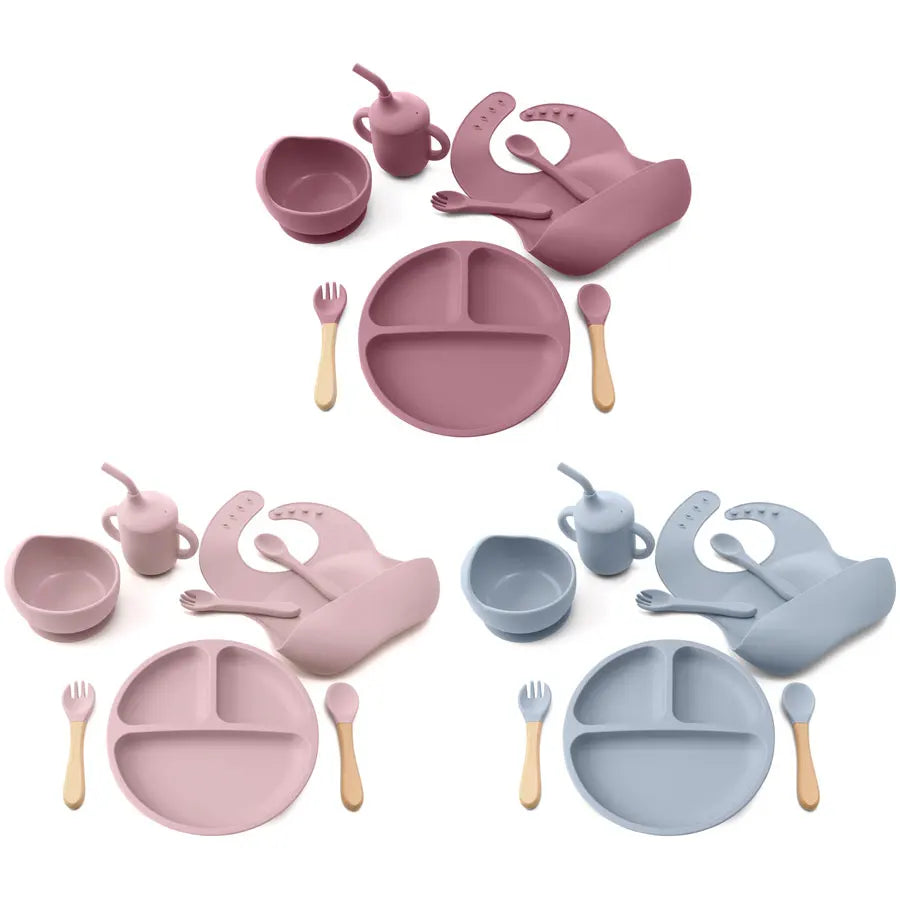 8PCS/Set BPA Free Silicone Baby Feeding Set Sucker Bowl Dishes Plate