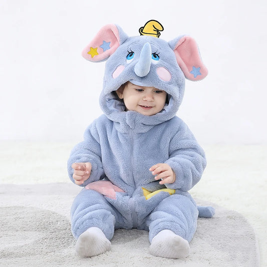 Kigurumis Lovely Elephant Newborn Baby Clothes Bodysuit Winter Flannel